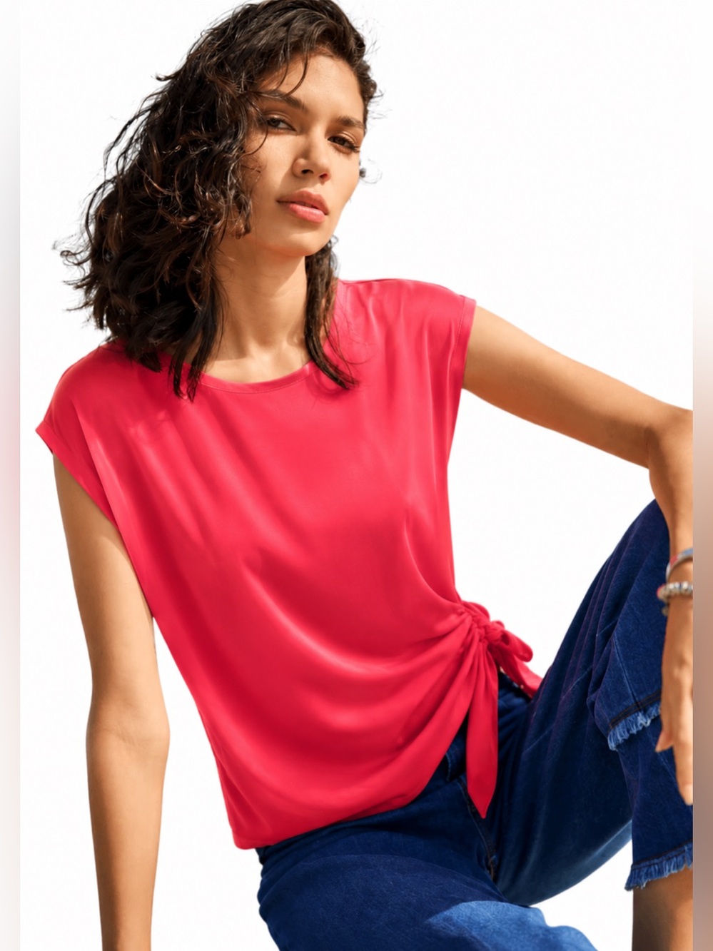 The Limited Hot Pink Side-Tie Blouse Size: M